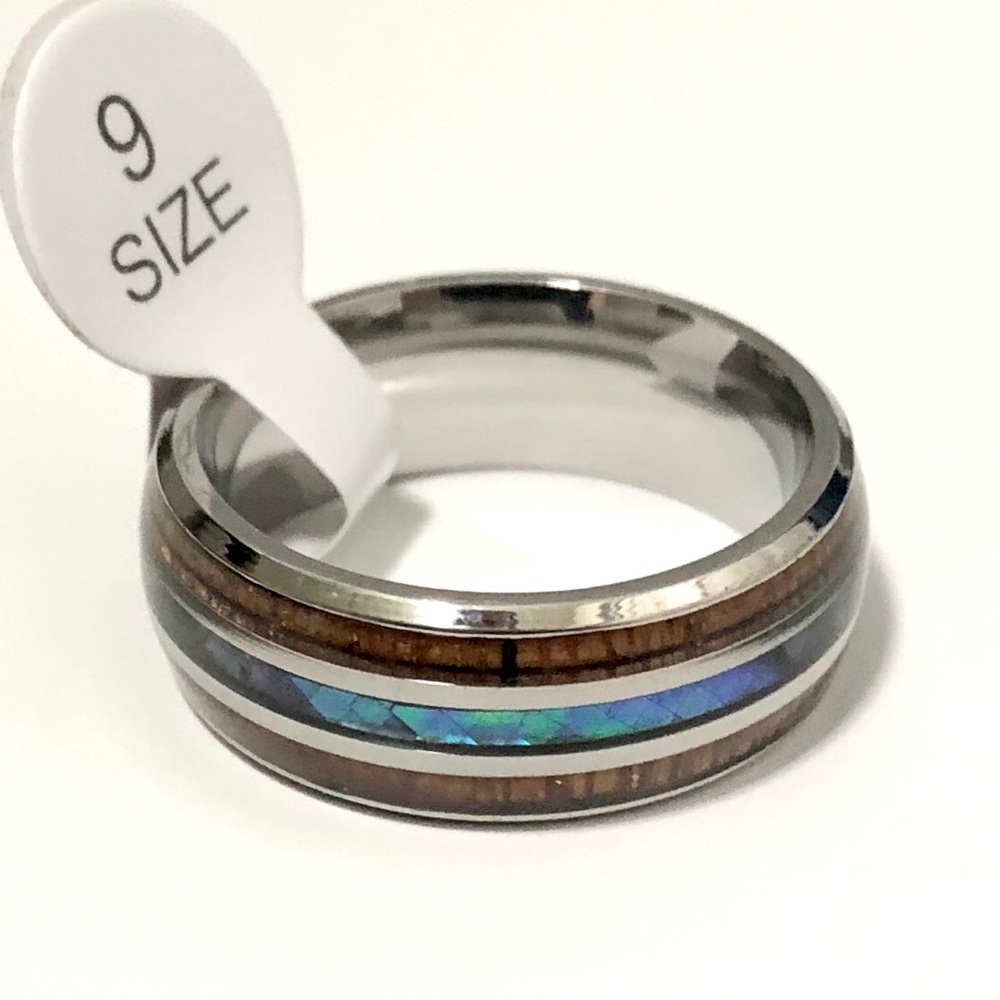 Ring With Wood, And Abalone Shell Inlay. Size 9 - image 1